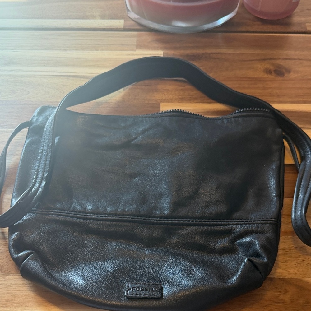 Fossil Dark Leather Crossbody Bag